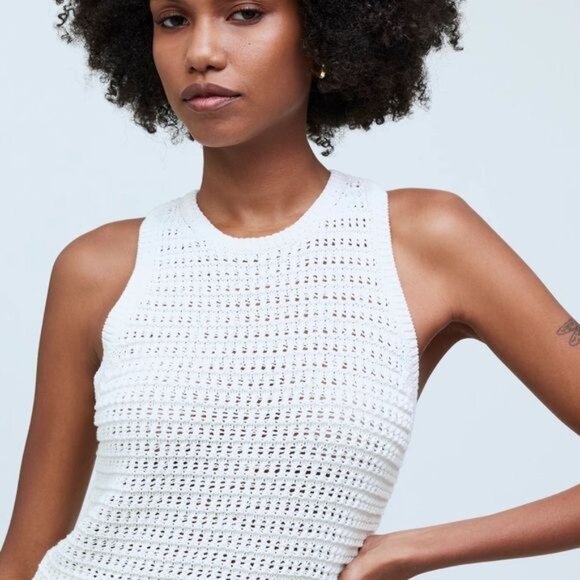 Madewell Crochet Knit Crewneck Sweater Tank Top Bright Ivory NWT XS Preppy - Picture 3 of 7